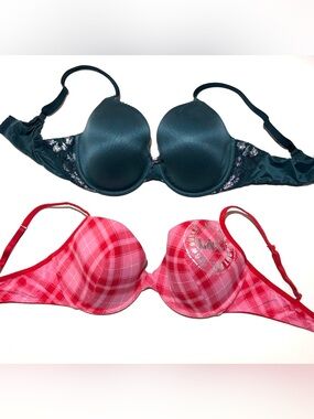 VS & PINK Push-Up Bra Bundle Lot of 2 Size 38D Plaid Satin